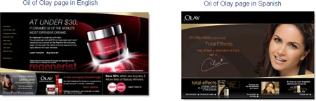 Oil of Olay: English and Spanish Landing Pages Side-by-Side