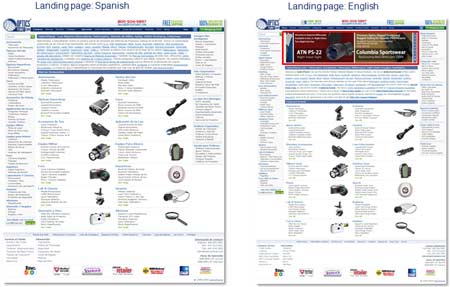 Optics Planet: Spanish and English Landing Pages