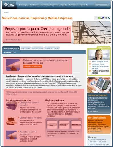 Sun Microsystems: Spanish-language Landing Page