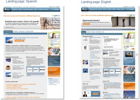 Sun Microsystems: Spanish and English Landing Pages