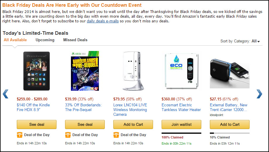 Amazon Savings Page