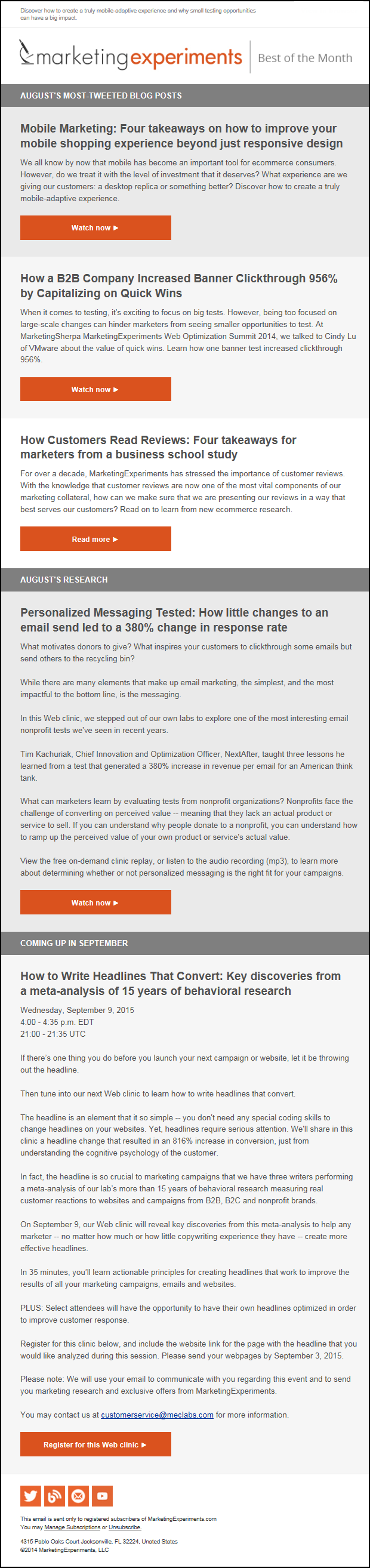MarketingExperiments' Best of the Month Control