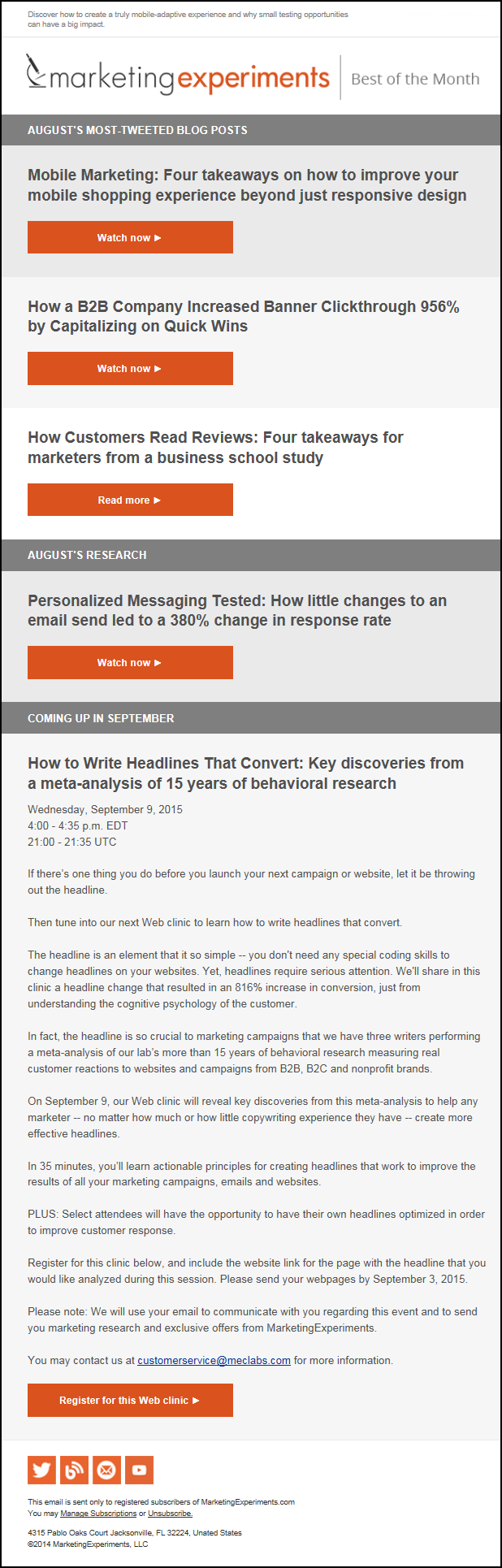 MarketingExperiments' Best of the Month Treatment
