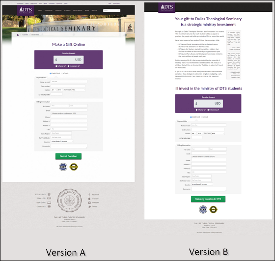 Version A versus Version B for DTS