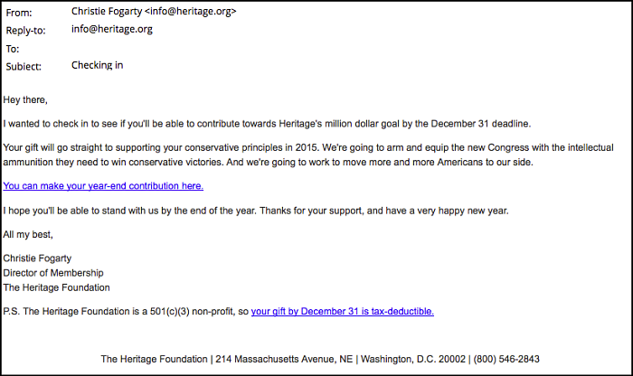 Causal letter from The Heritage Foundation