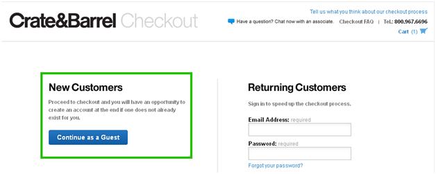 Crate&Barrel Guest Checkout
