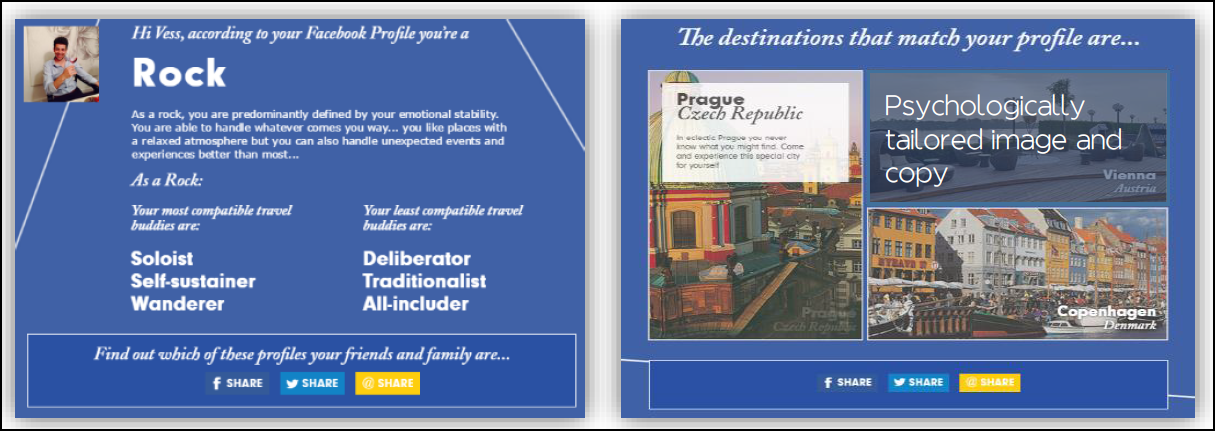 Destination search based on personalities