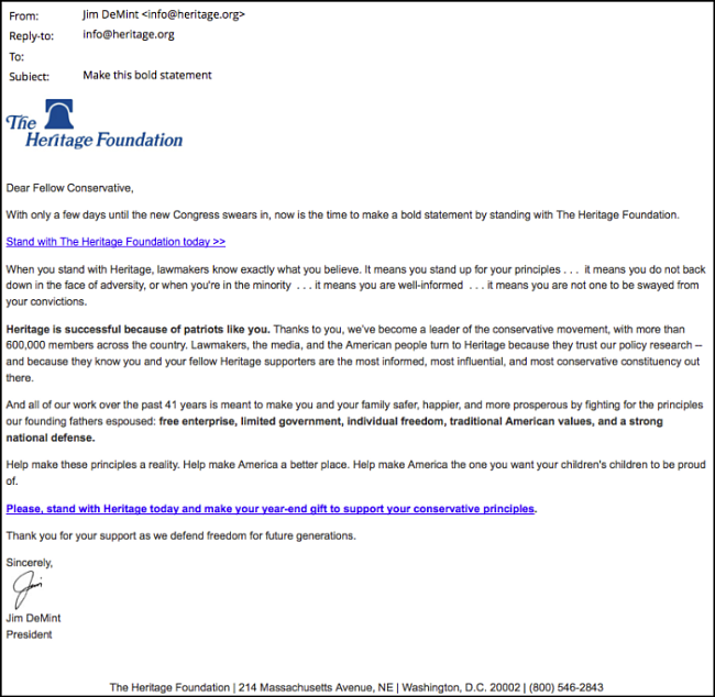 Formal letter from The Heritage Foundation