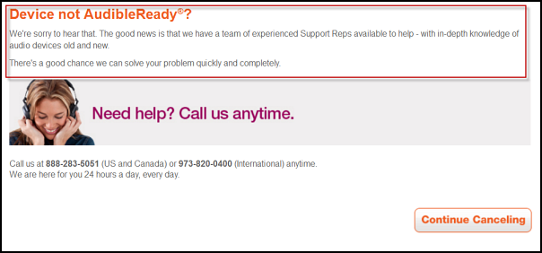 Device compatibility page for service retention