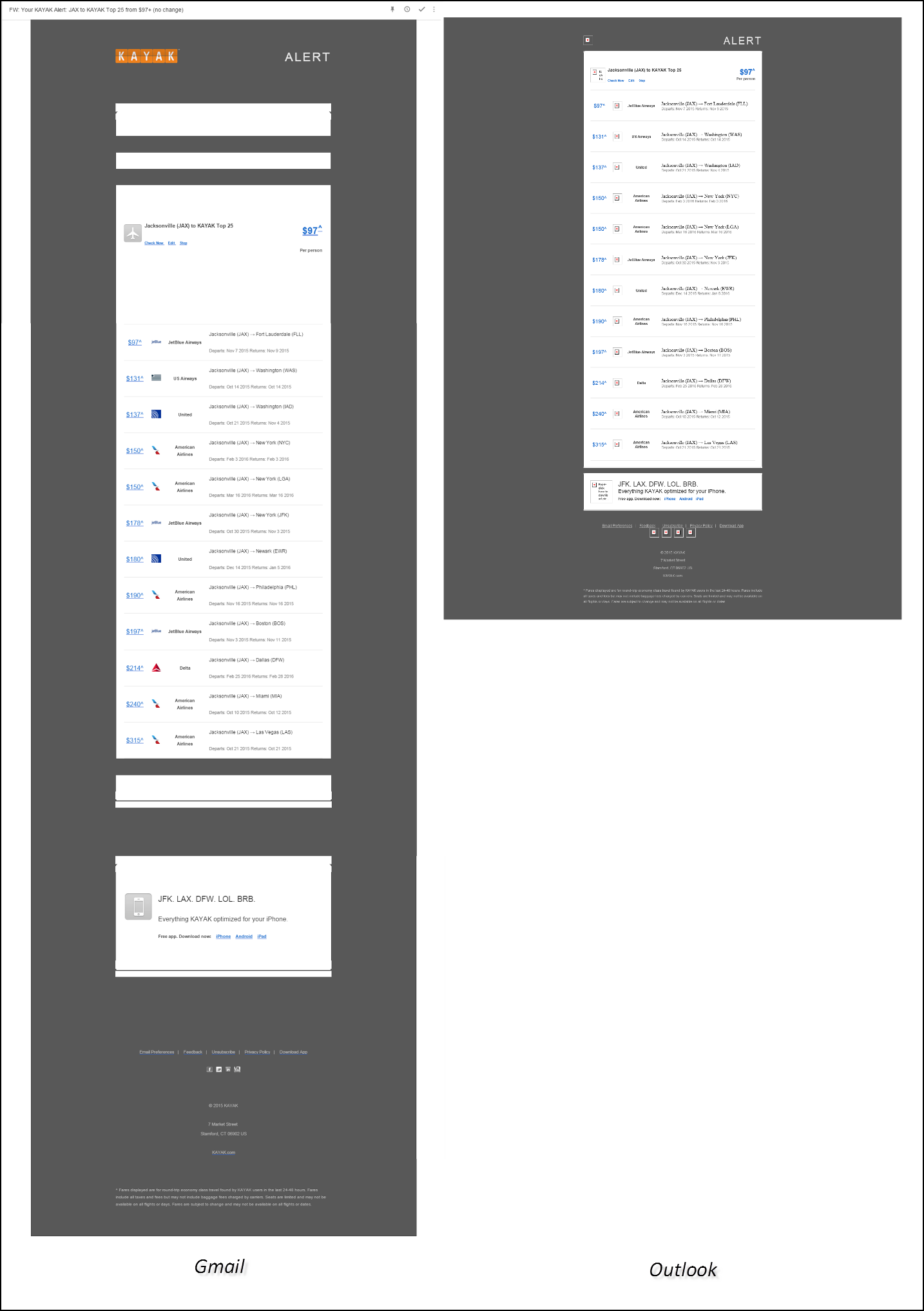 Gmail versus Outlook email rendering