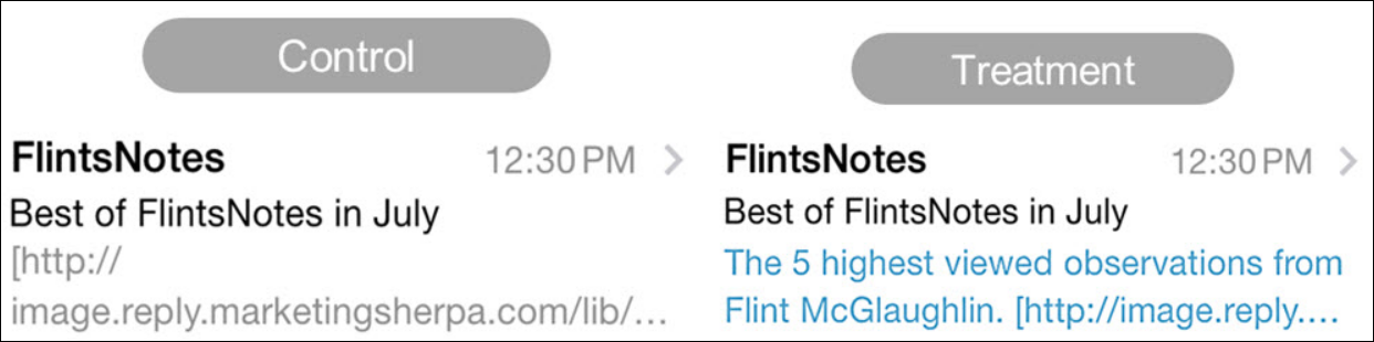 Mobile subject line test