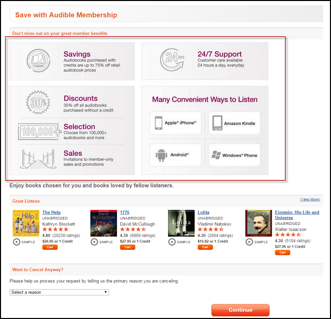 Audible.com's reinforcement of its value to customers looking to cancel their membership