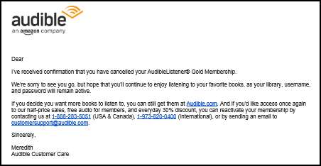 Cancellation letter to customers for service retention