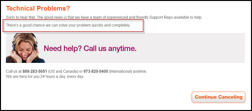 Technical problem support for service retention