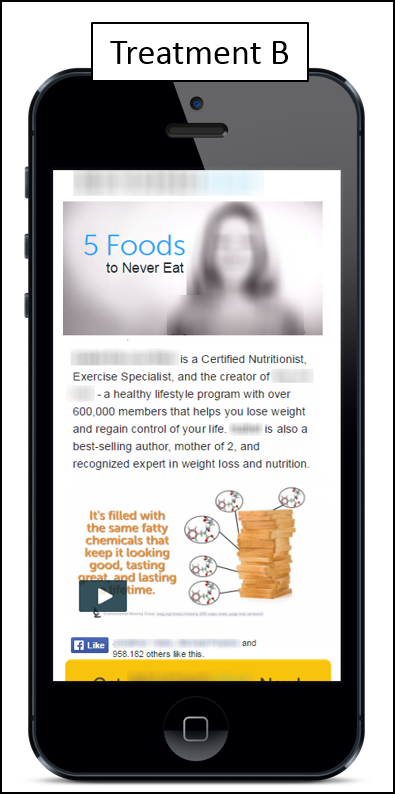 Treatment B: Similar to Treatment A but places the copy before the video