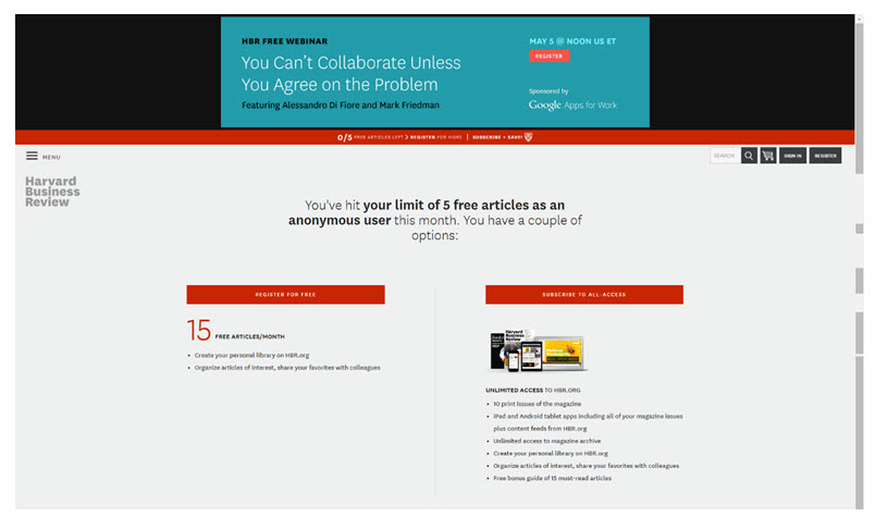 HBR Paywall Page