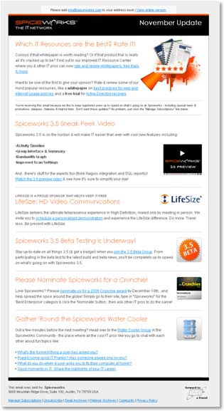 SpiceWorks: Email Newsletter
