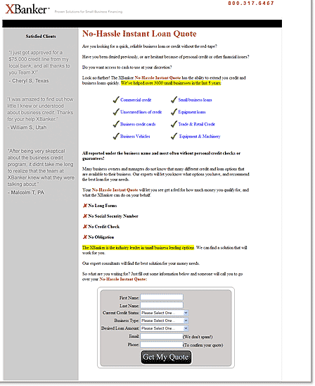 XBanker: Control - Landing Page