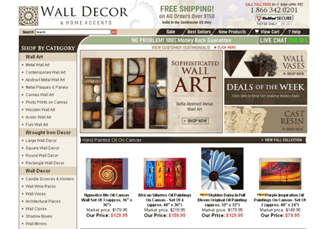 Wall Decor and Home Accents landing page