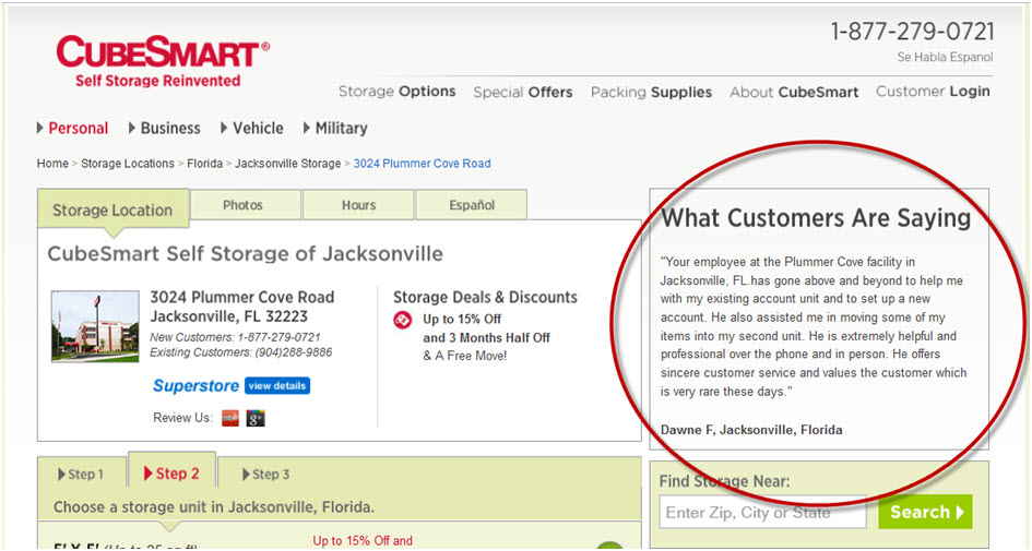Location targeted testimonial
