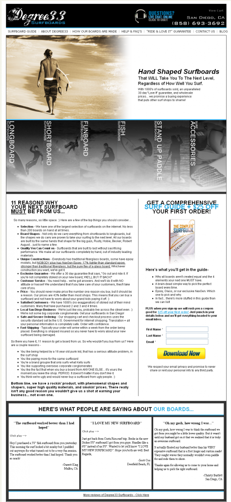 Surfboard page surfboard copywriting